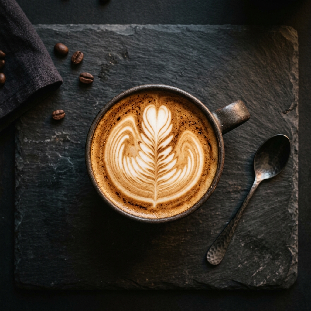 Cappuccino dengan susu berbusa dan pola latte art